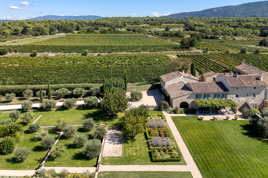 The farmhouse from above, among olive trees, gardens and vineyards